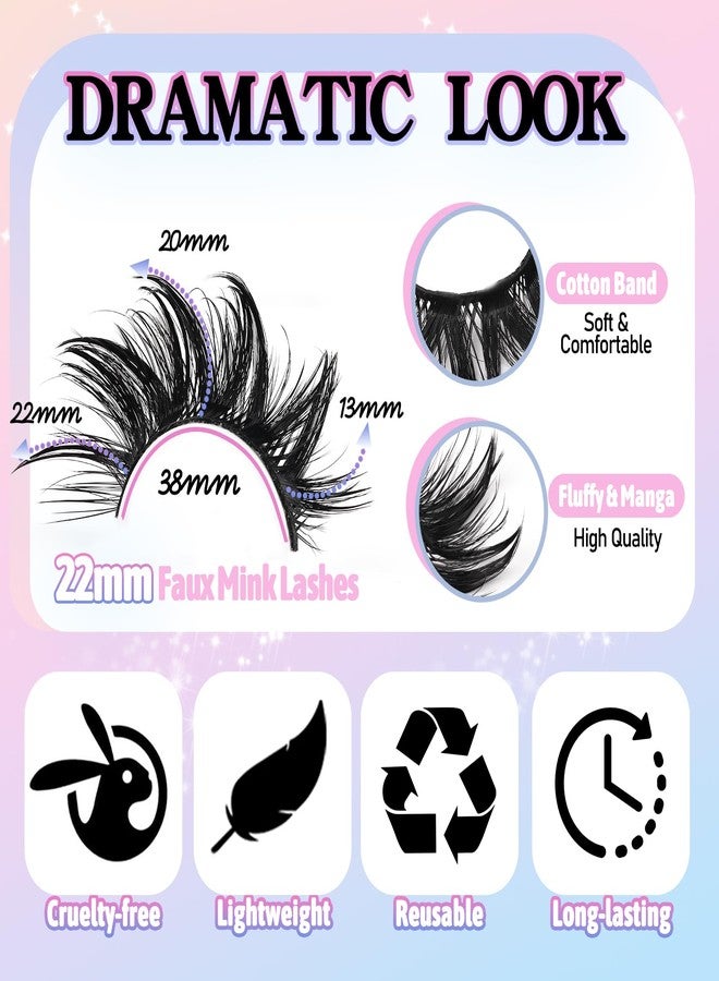 Losha 22mm Lashes Fluffy Eyelashes 3D Dramatic Long False Eyelashes Wet Look Manga Lashes Wispy Volume Faux Mink Lashes Cat Eye Lashes Soft Anime Fake Eyelashes 4 Pairs (Bold) - Image 3